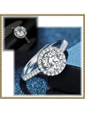 HP Sterling Silver 925 Cubic Zirconia Adjustable Halo Ring